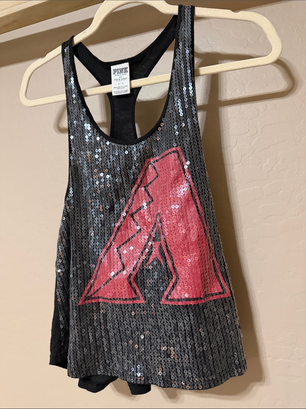 PINK Victoria's Secret Black Sequin Racerback Tank Arizona Diamondbacks